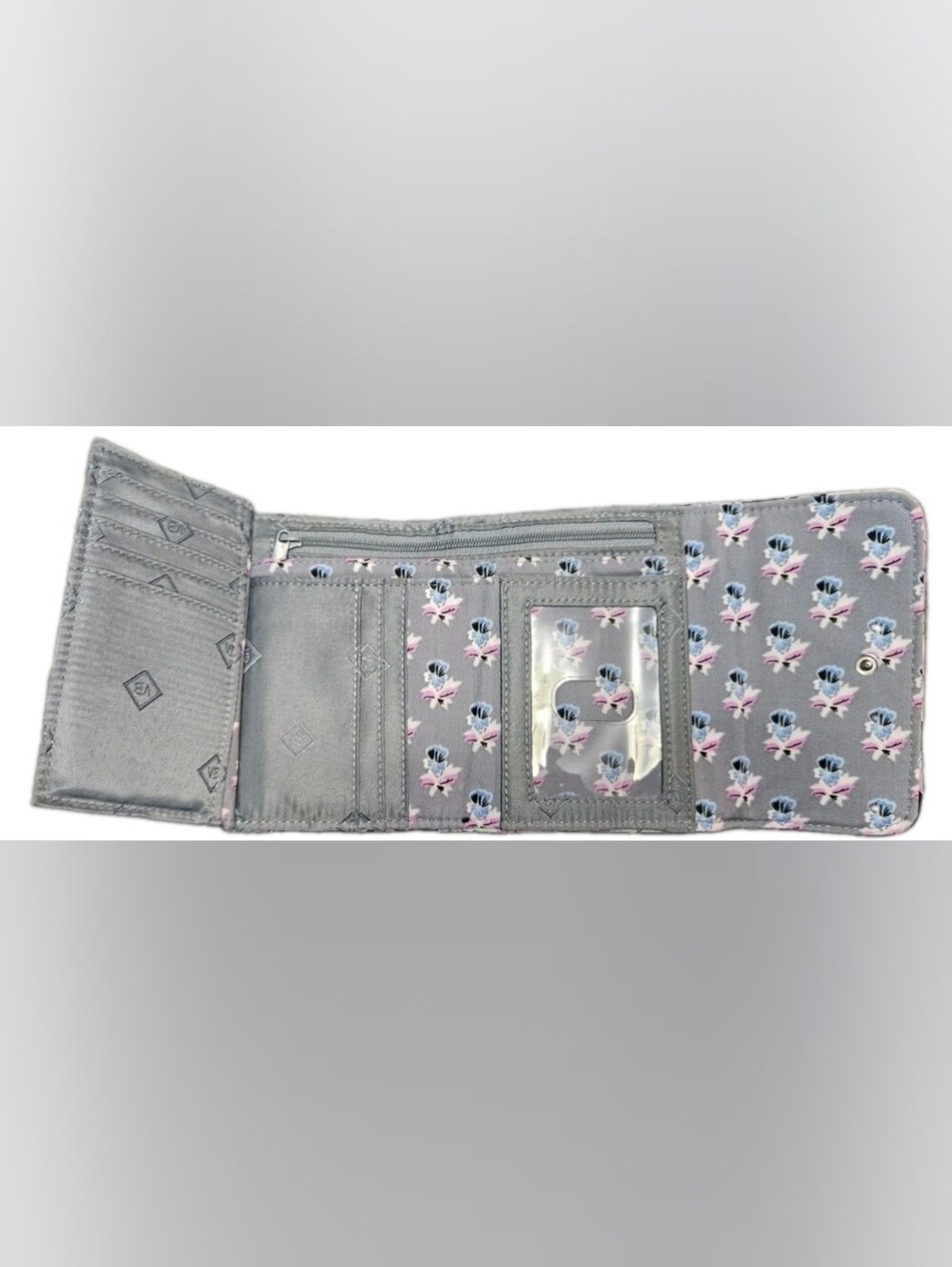 Vera Bradley RFID Riley Compact Wallet Plum Pansies Floral - Picture 3 of 4